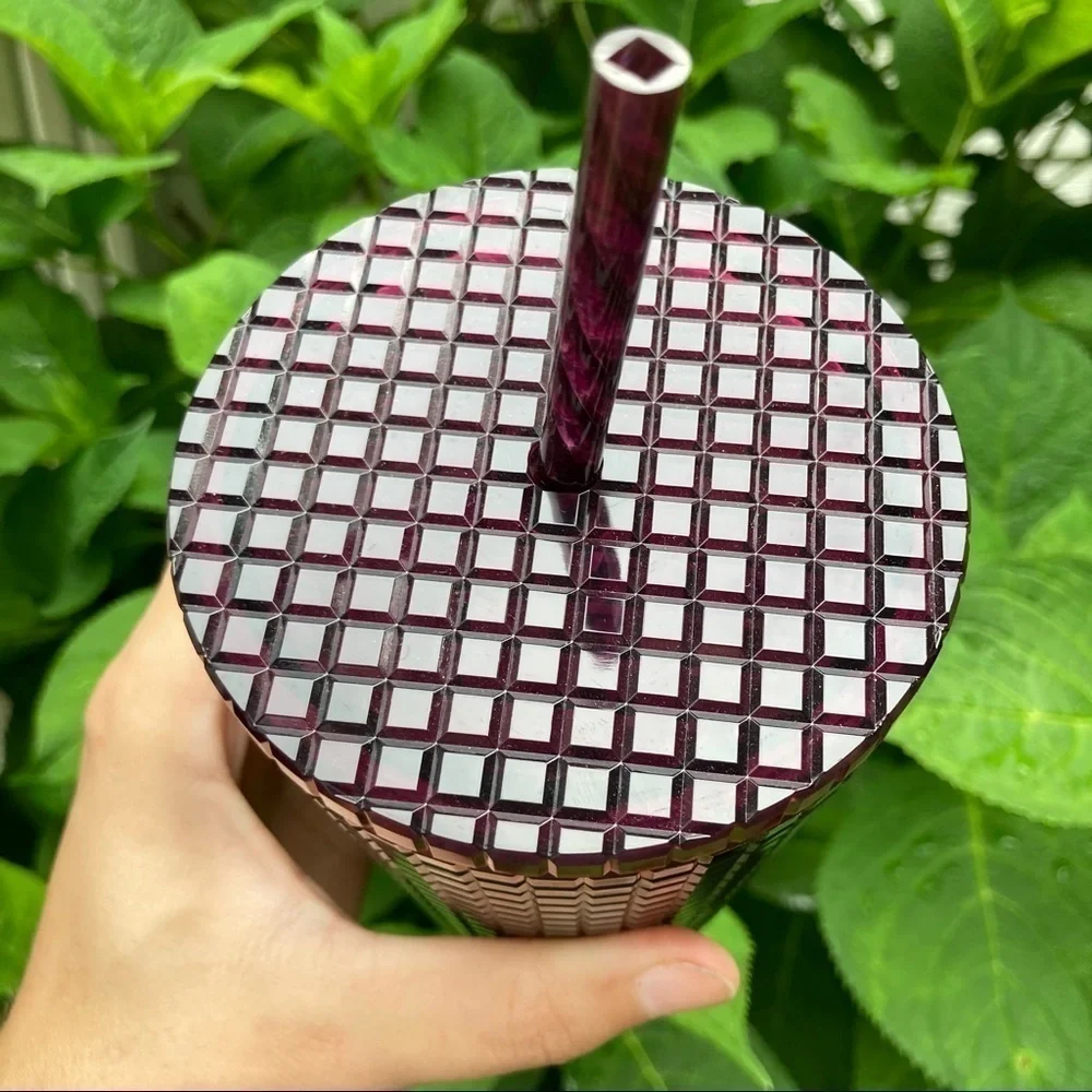 Starbucks | Plum Geometric Grid Studded Burgundy Smoke Holiday 2020 Tumbler